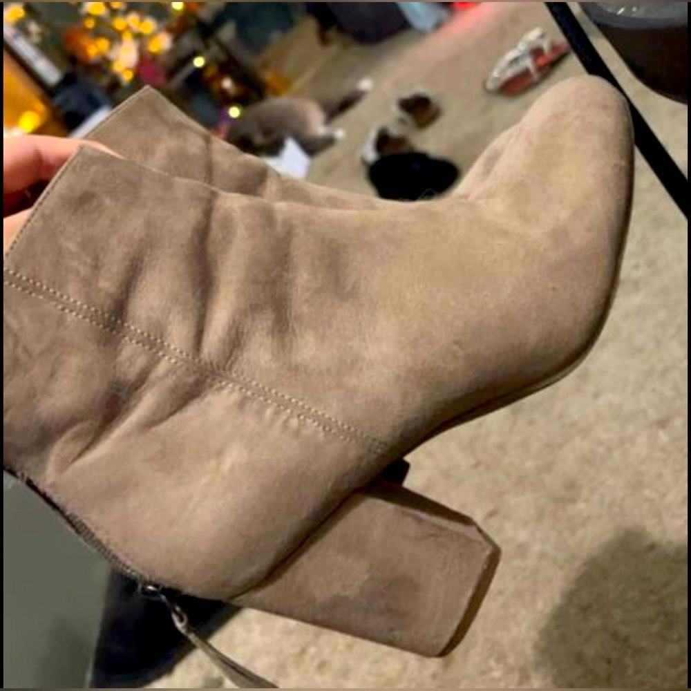 Suede ankle boots. Tan/beige color. Size 7.